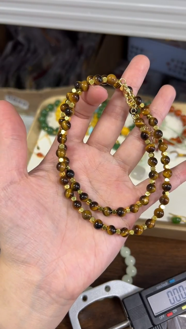项链未镶嵌木变石（虎睛石）黄虎眼石圆珠配件款项链[6033]