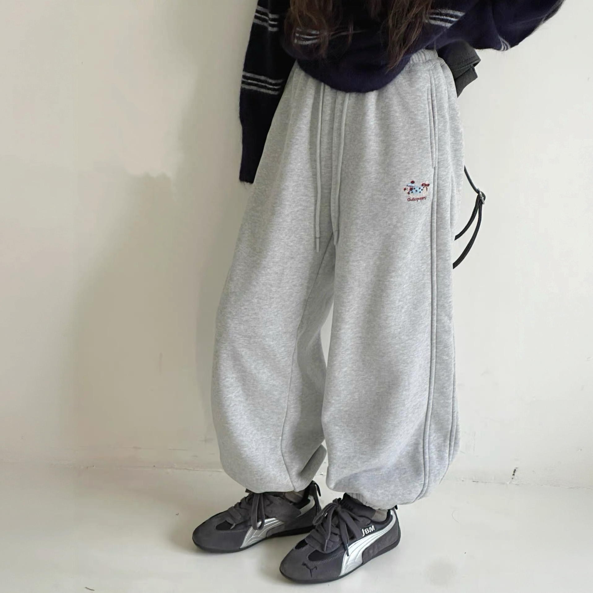 冬款韩范小狗牙刷绣加绒女童束脚裤 F375 375 S