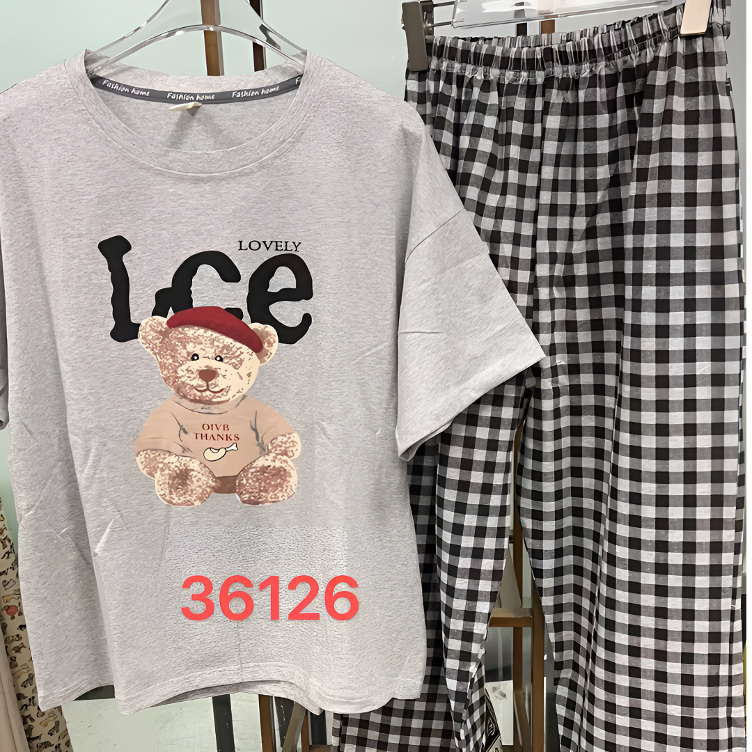 36126夏季爽棉女士睡衣套装高品质短袖长裤女士家居服睡衣女套装