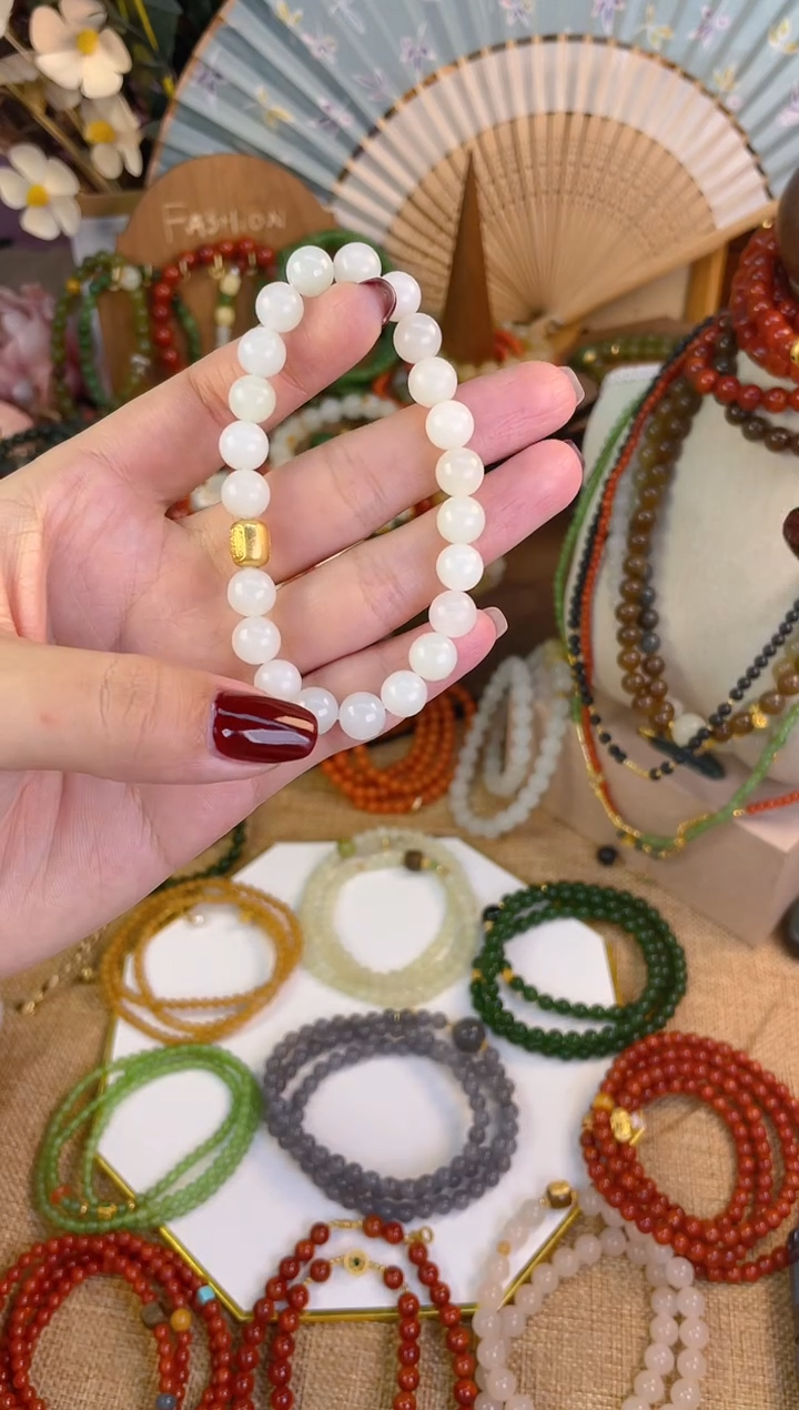 【闪购商品】和田玉手串18K金镶嵌白玉