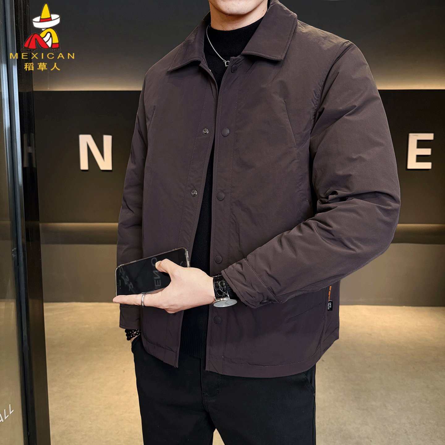 稻草人90鸭绒行政轻薄羽绒服男士冬季装潮牌痞帅修身短款保暖外套