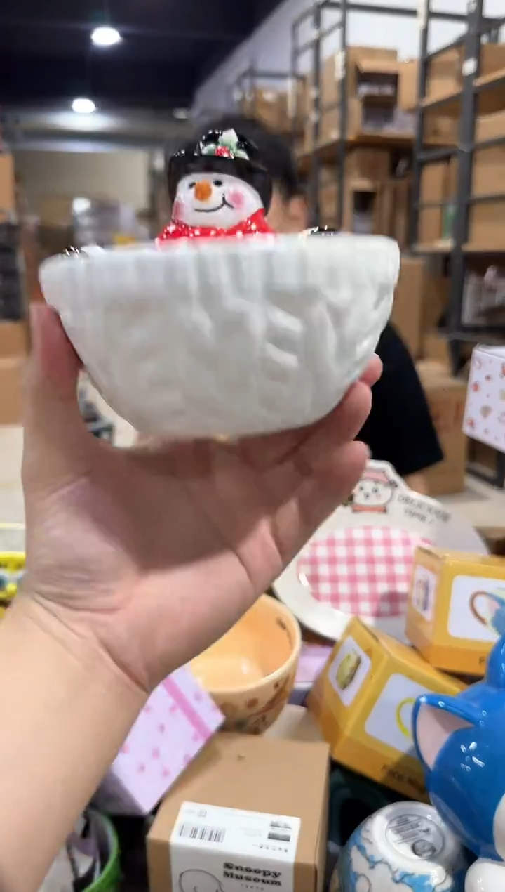 瓷片原盒雪人碗  