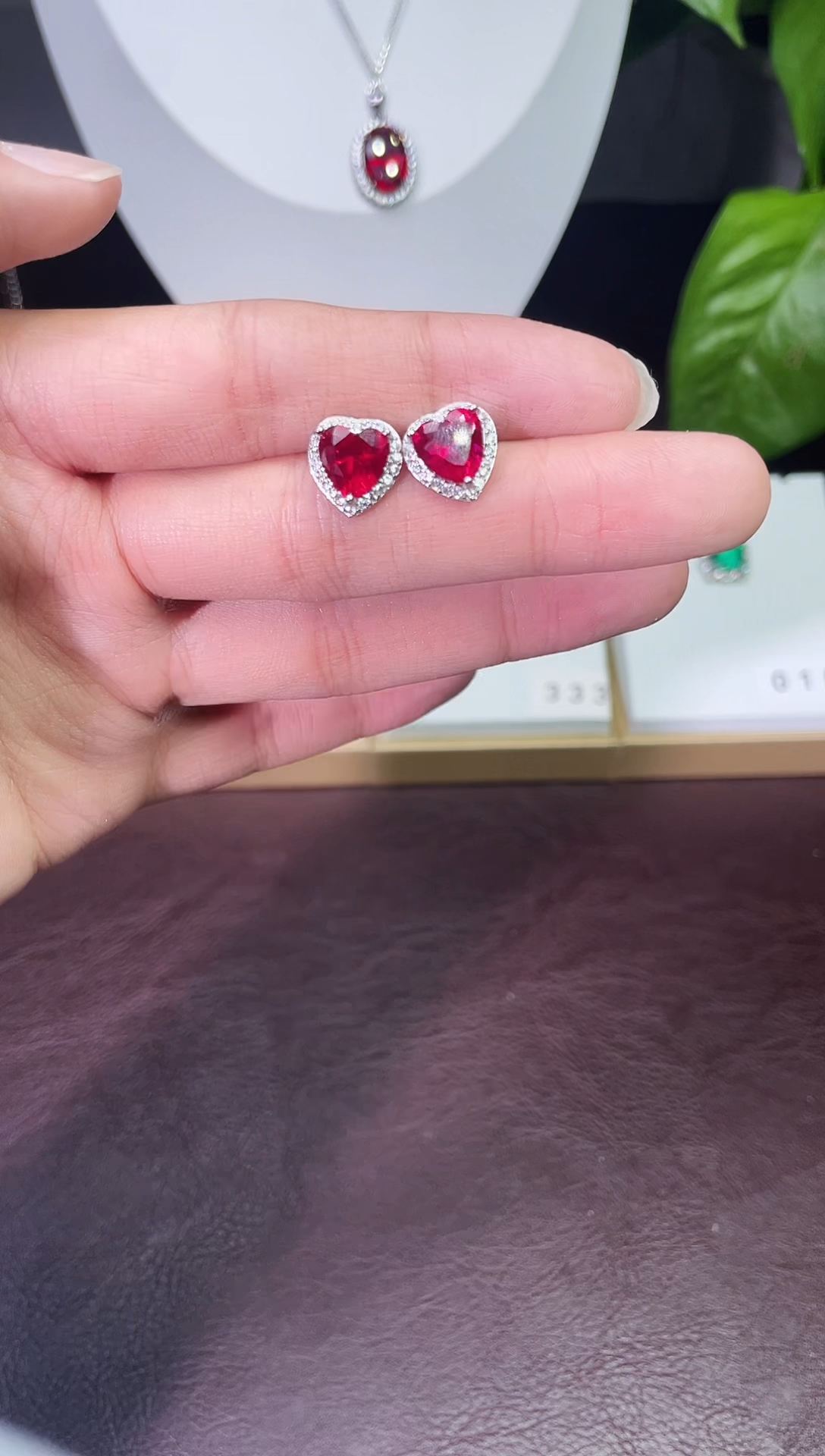 合金合成钻石耳饰红心耳钉