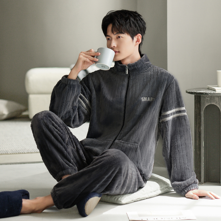 秋冬季新款2025男士高档睡衣可外穿暖绒男款休闲法兰绒家居服套装
