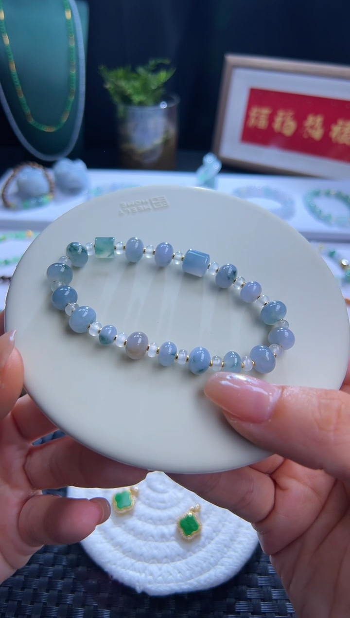 足金镶嵌手串翡翠莫奈紫翡设计款