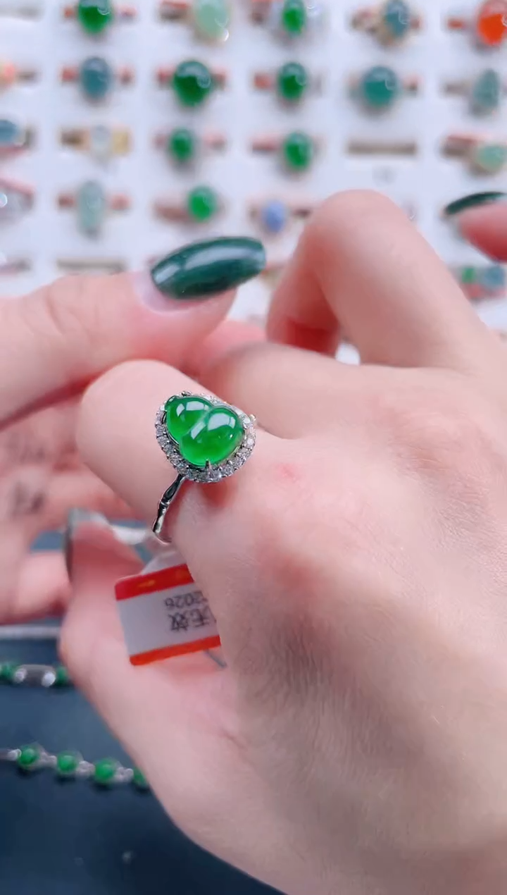 银S925镶嵌戒指翡翠天然翡翠