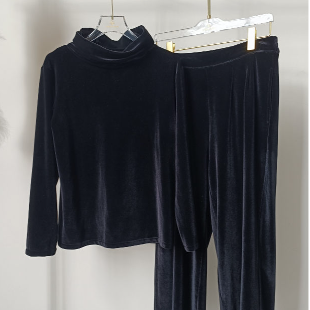 女士黑色百搭内搭睡衣家居服套装钻石绒秋冬季品牌直销V7T3242