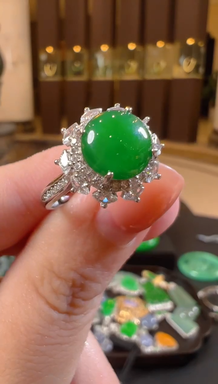 翡翠戒指银S925镶嵌天然A货翡翠JS005多样性发一