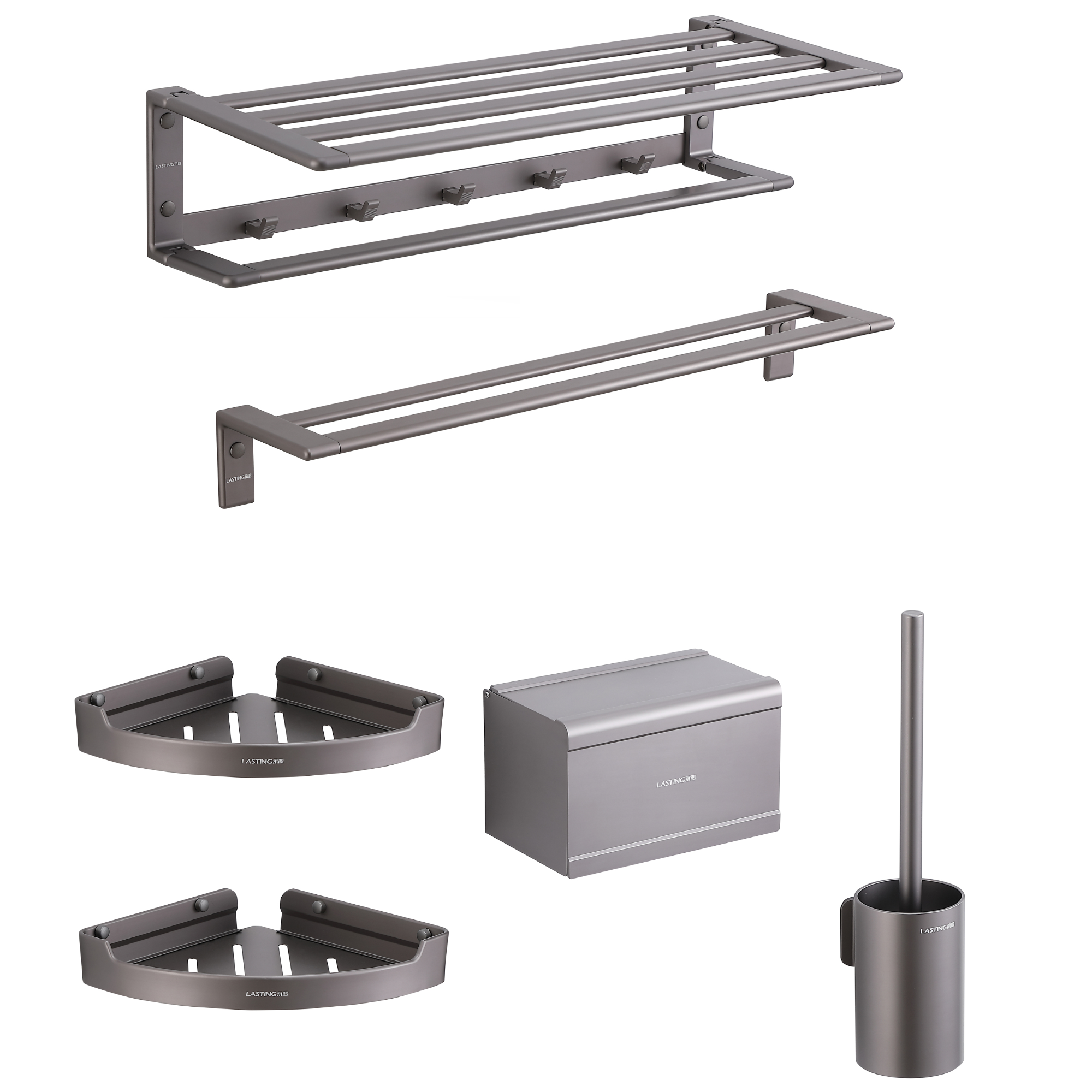 枪灰太空铝免打孔浴巾架卫生间壁挂毛巾架置物架收纳浴巾置物架