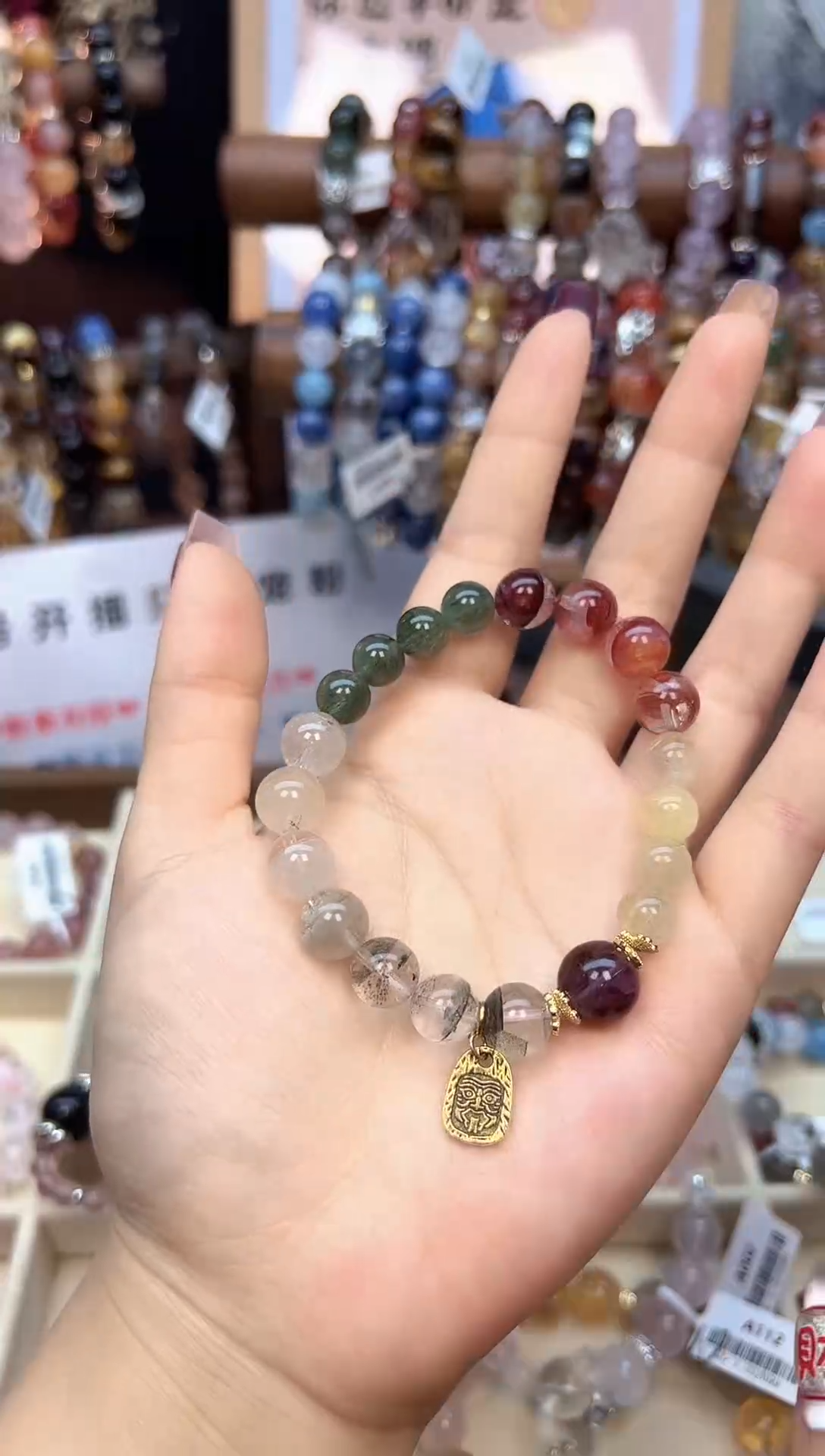 【闪购商品】水晶手链未镶嵌【万物生】天然水晶手串绿发+绿幽灵+胶花