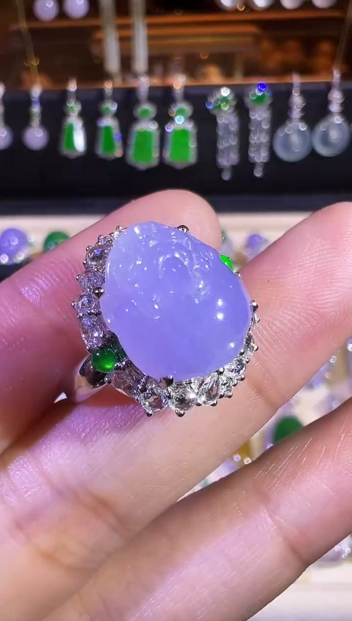 【闪购商品】翡翠戒指18K金镶嵌高冰浓紫貔貅戒指