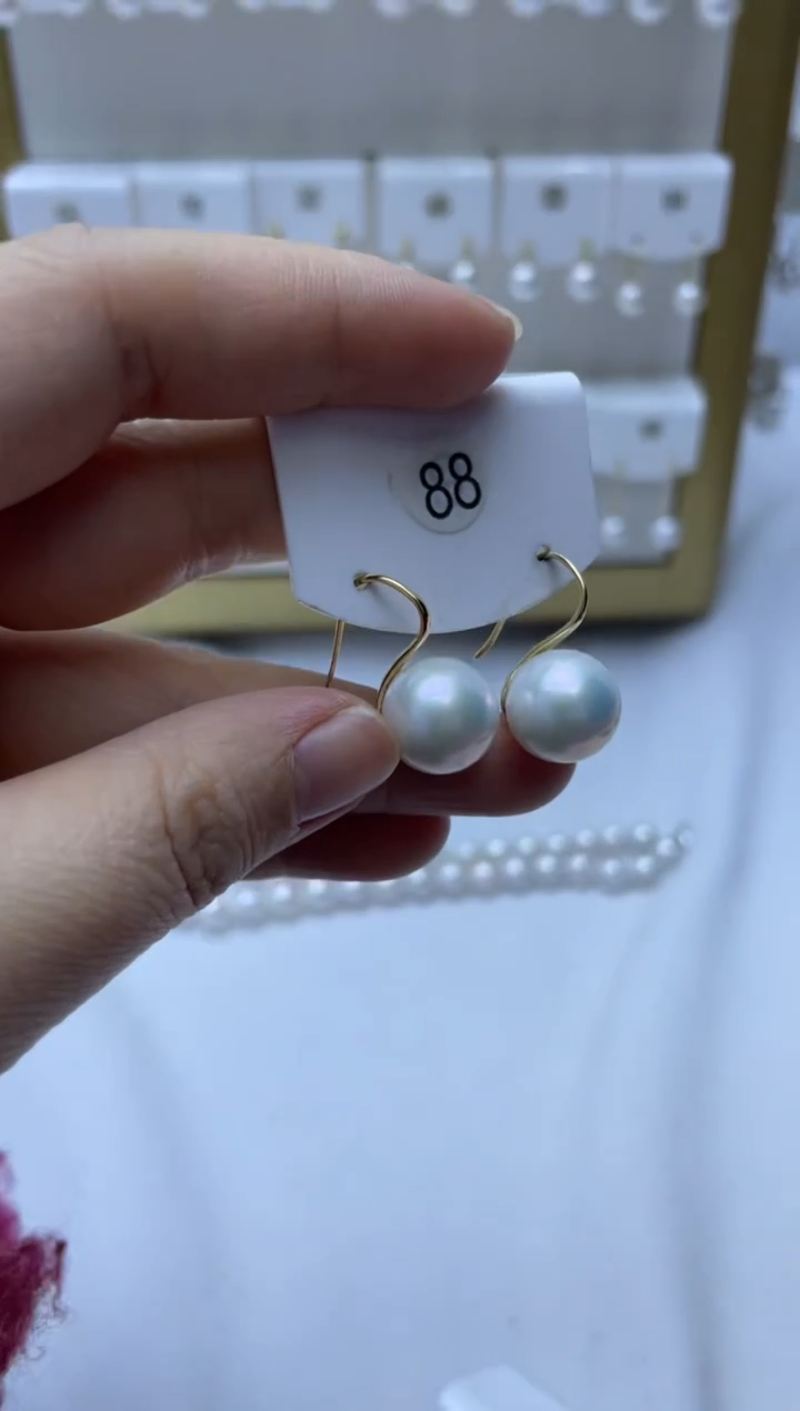 银S925镶嵌耳饰淡水珍珠11-12
