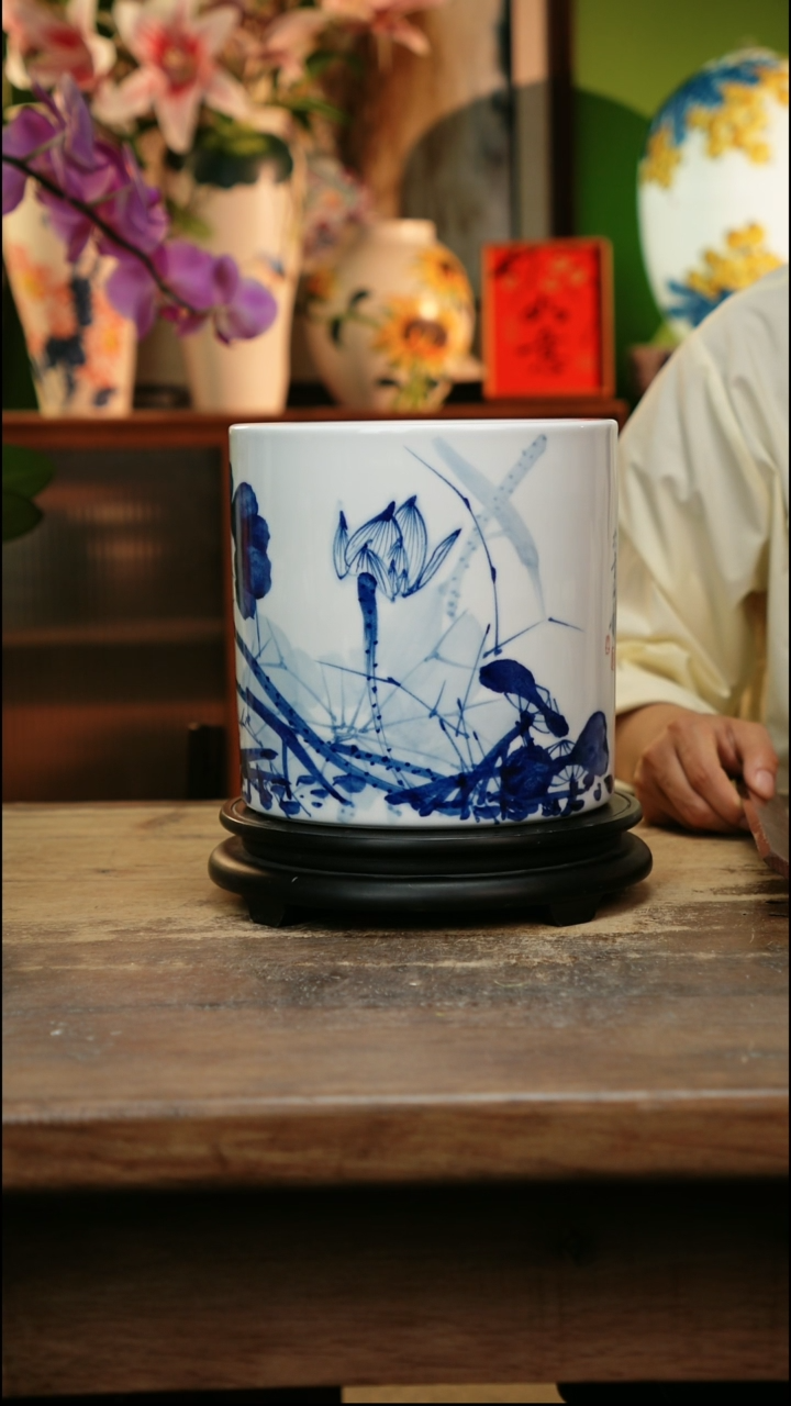 摆件 景德镇纯手工釉下彩精品花瓶