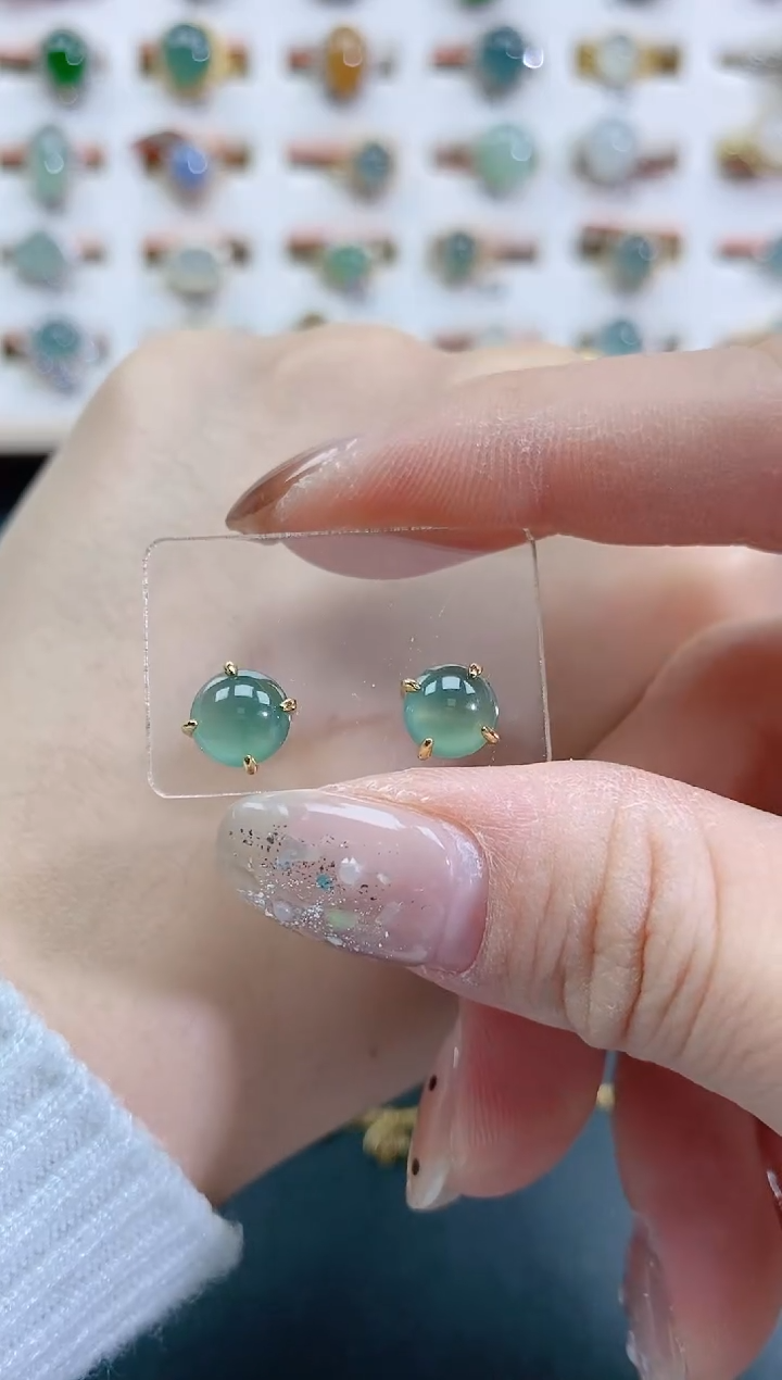 银S925镶嵌翡翠耳饰天然翡翠