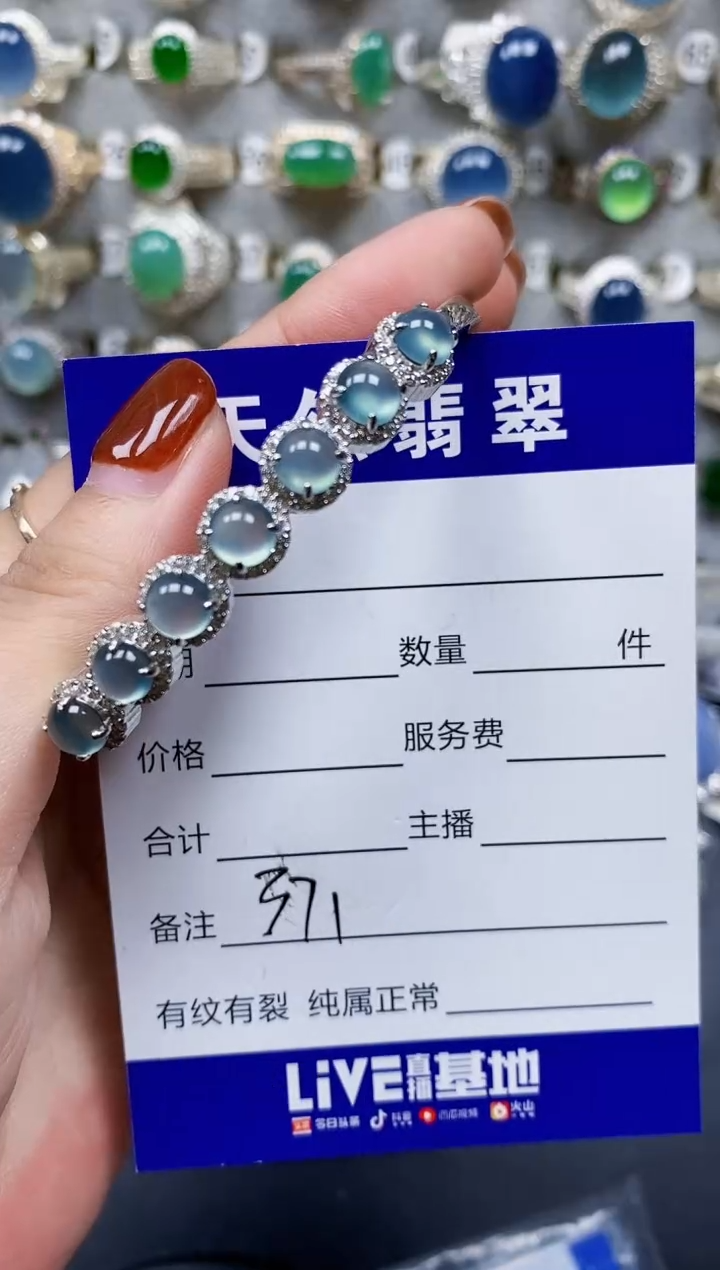 翡翠手镯银S925镶嵌371