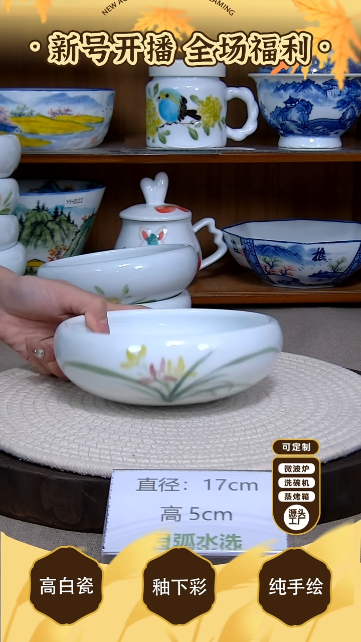 盘【陶源造】景德镇手绘釉下彩陶瓷餐具