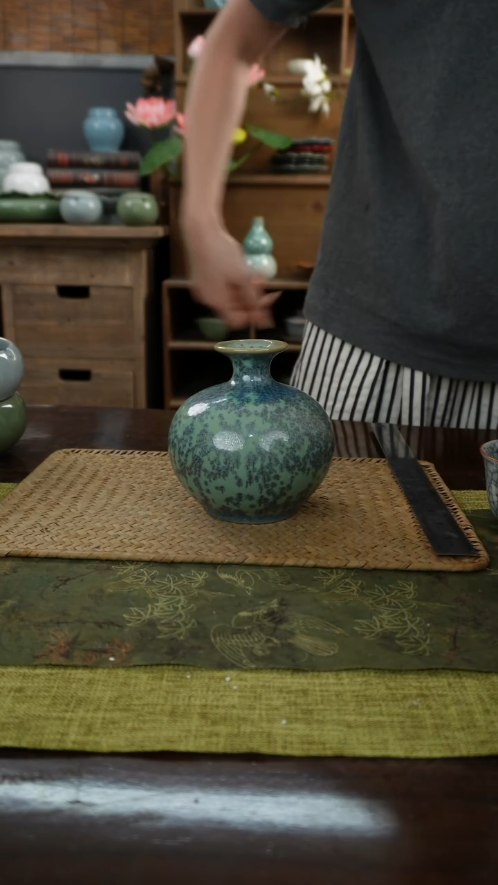 陶瓷一件包邮蓝色结晶釉天地方圆瑕疵