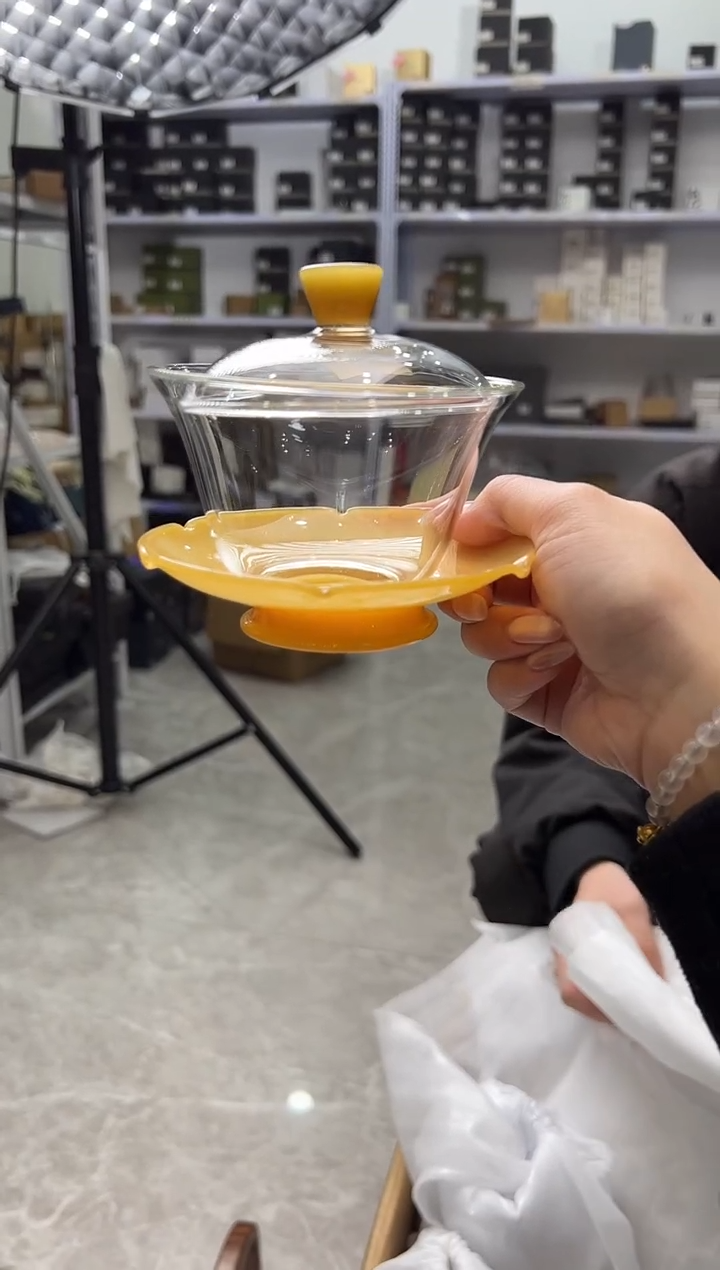 【闪购商品】茶盏@@禾器荷叶盖碗金玉色
