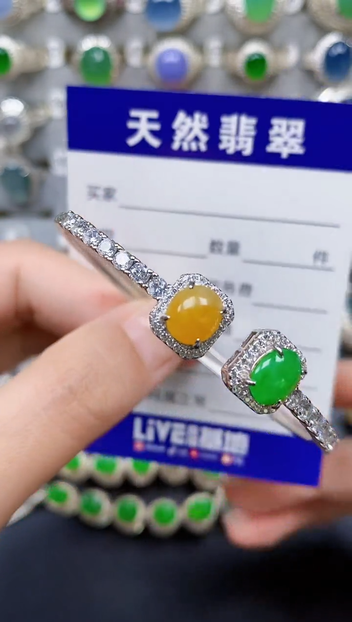 翡翠手镯银S925镶嵌416