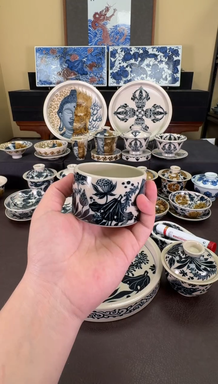 【闪购商品】二号釉鱼藻纹扳指杯
