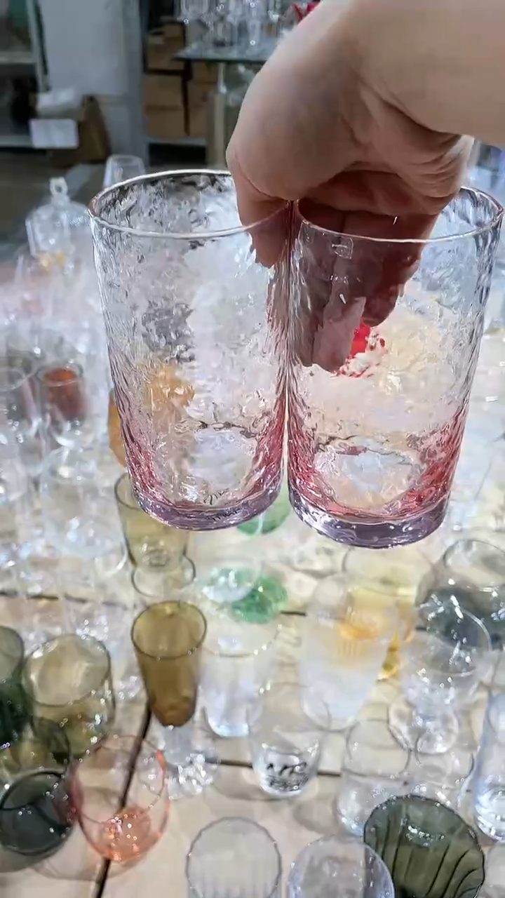 【闪购商品】水晶玻璃2只锤纹水杯粉色