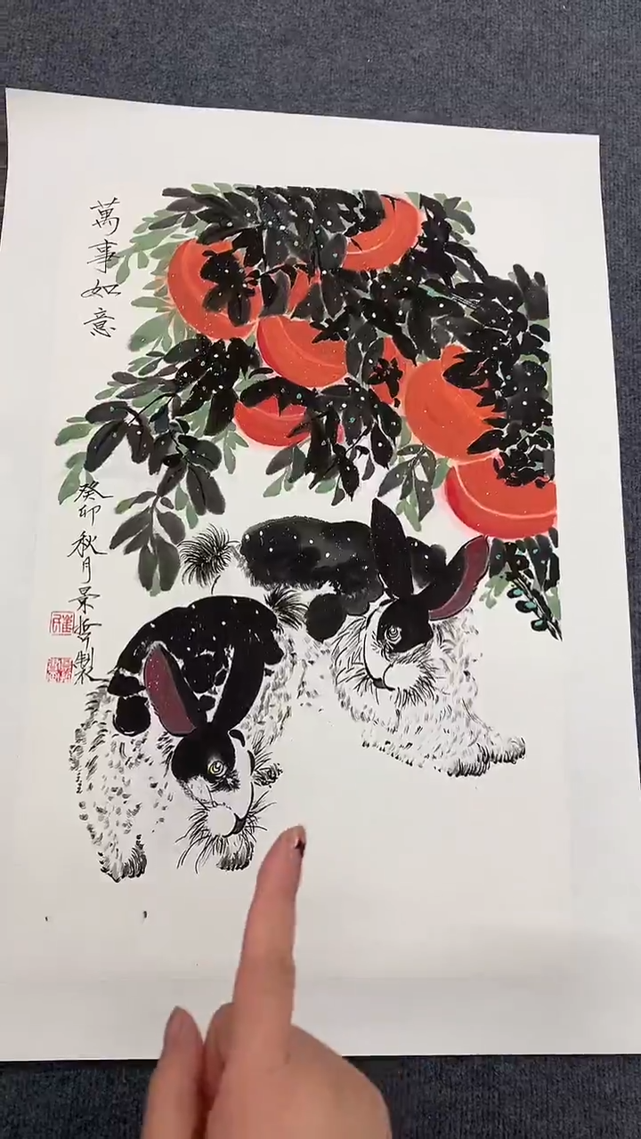 竖款精品开三花鸟