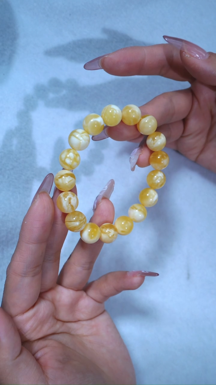 【闪购商品】蜜蜡手链未镶嵌11.8mm金瓷白妖花