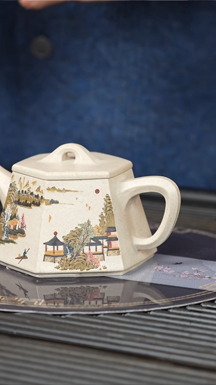 【闪购商品】紫砂茶壶QYJ 象牙白玉段 六方 