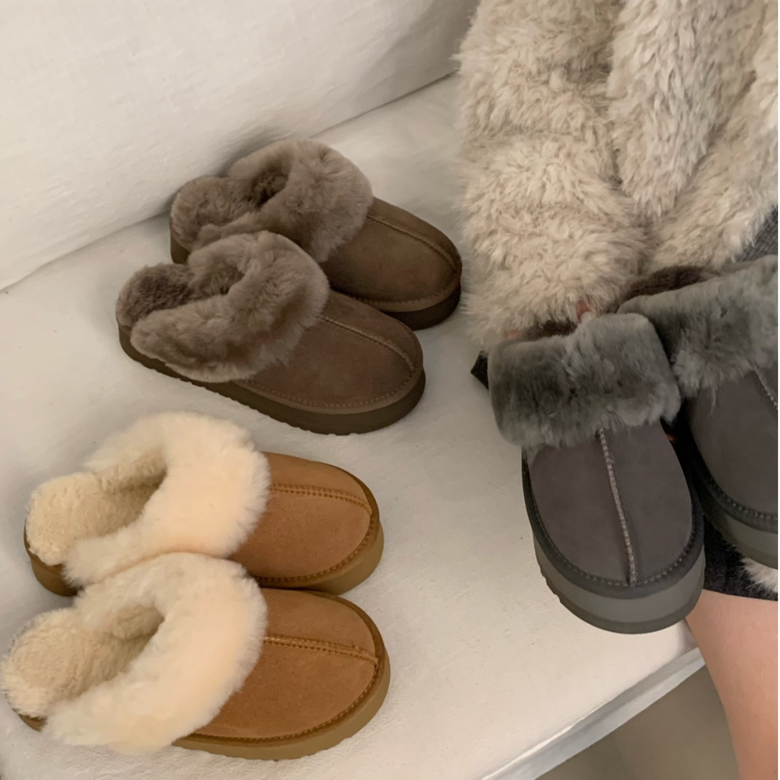 星星拖冬季厚底毛毛鞋女加绒保暖雪地鞋外穿勃肯拖鞋