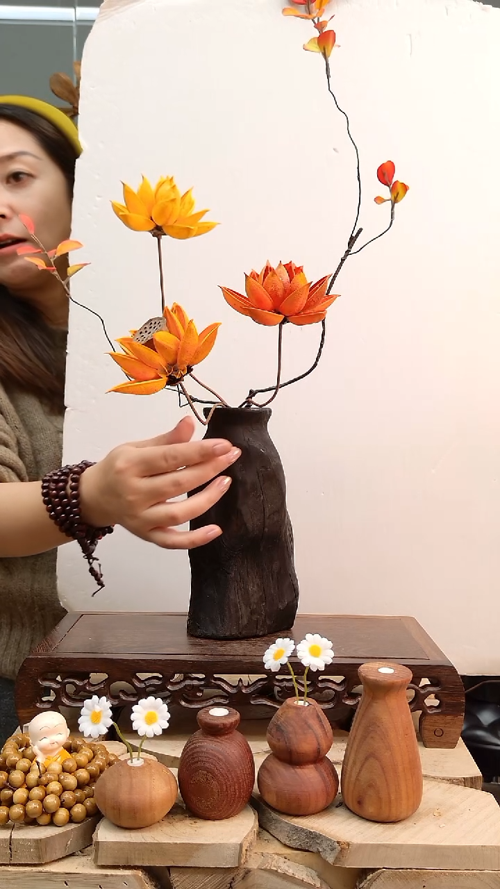 木实木花瓶，表面开裂，自然木纹，随机发一套