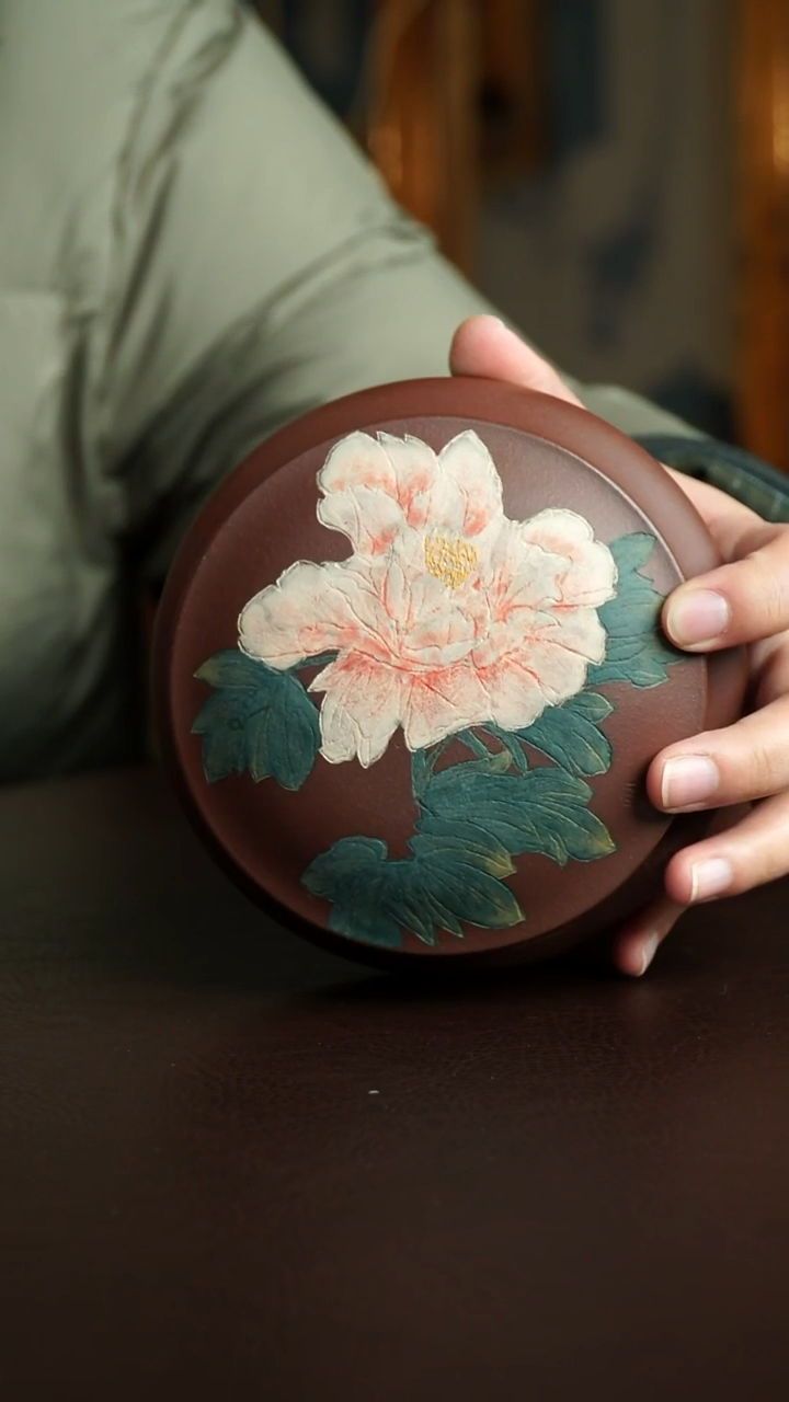 茶杯紫砂73号 牡丹茶叶罐150克 宜兴紫砂原矿作品