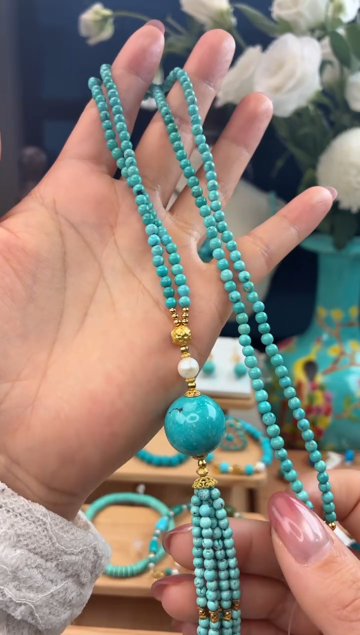 银S925镀金镶嵌绿松石项链1