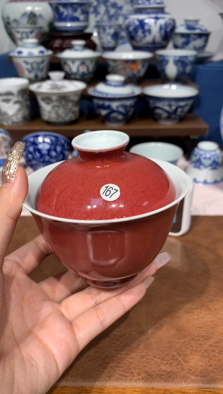 【闪购商品】摆件167豇豆红的二才盖碗额额