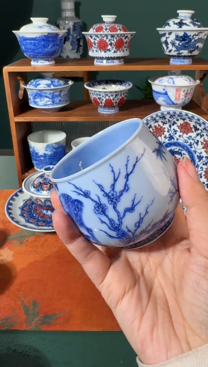 【闪购商品】杯画堂春蓝上蓝梅花鹿杯