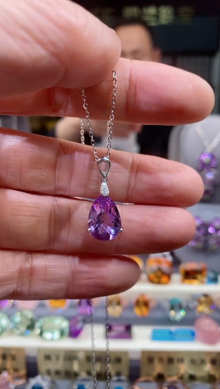 【闪购商品】紫晶吊坠银S925镶嵌紫晶吊坠