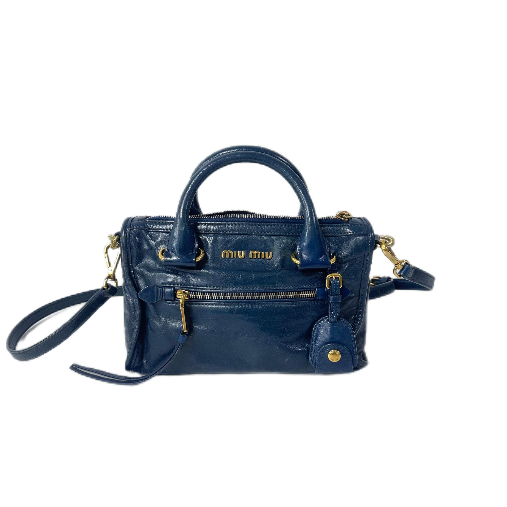 95新 MIU MIU/缪缪 MIUMIU缪缪 蓝色全皮斜挎包 2502LQ111