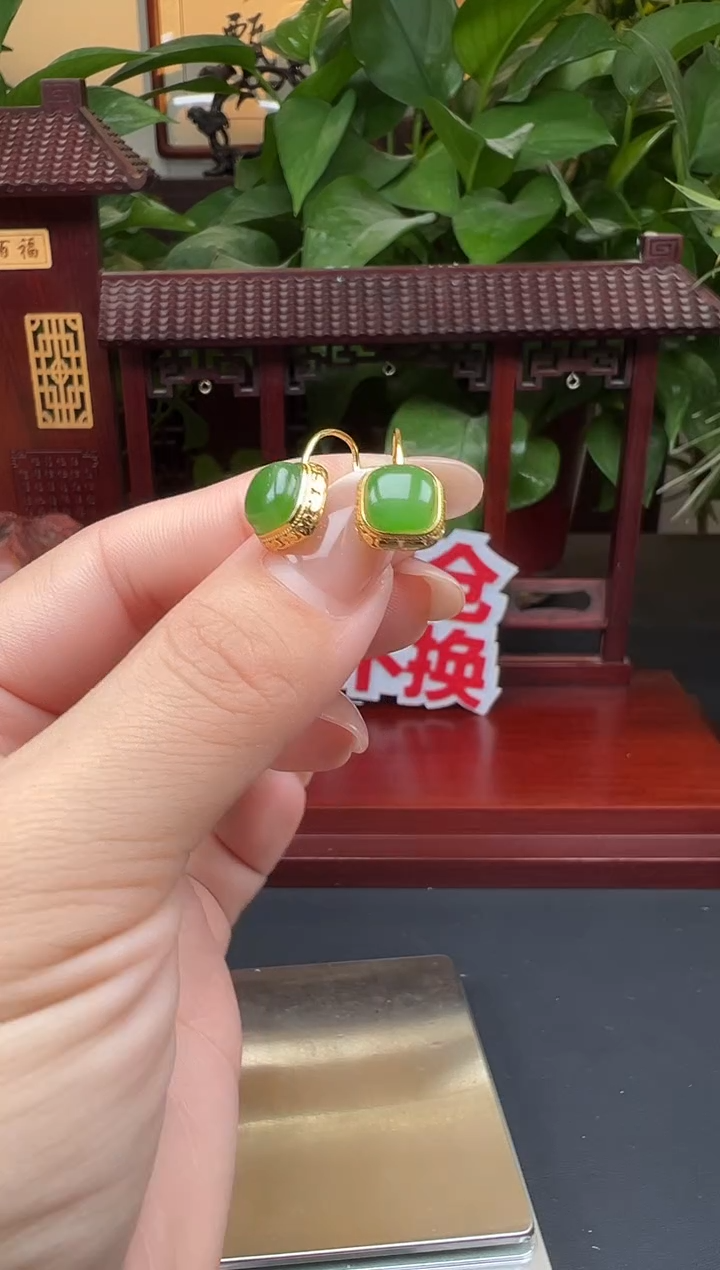 银S925镶嵌和田玉耳饰耳饰XB18多样性发其一