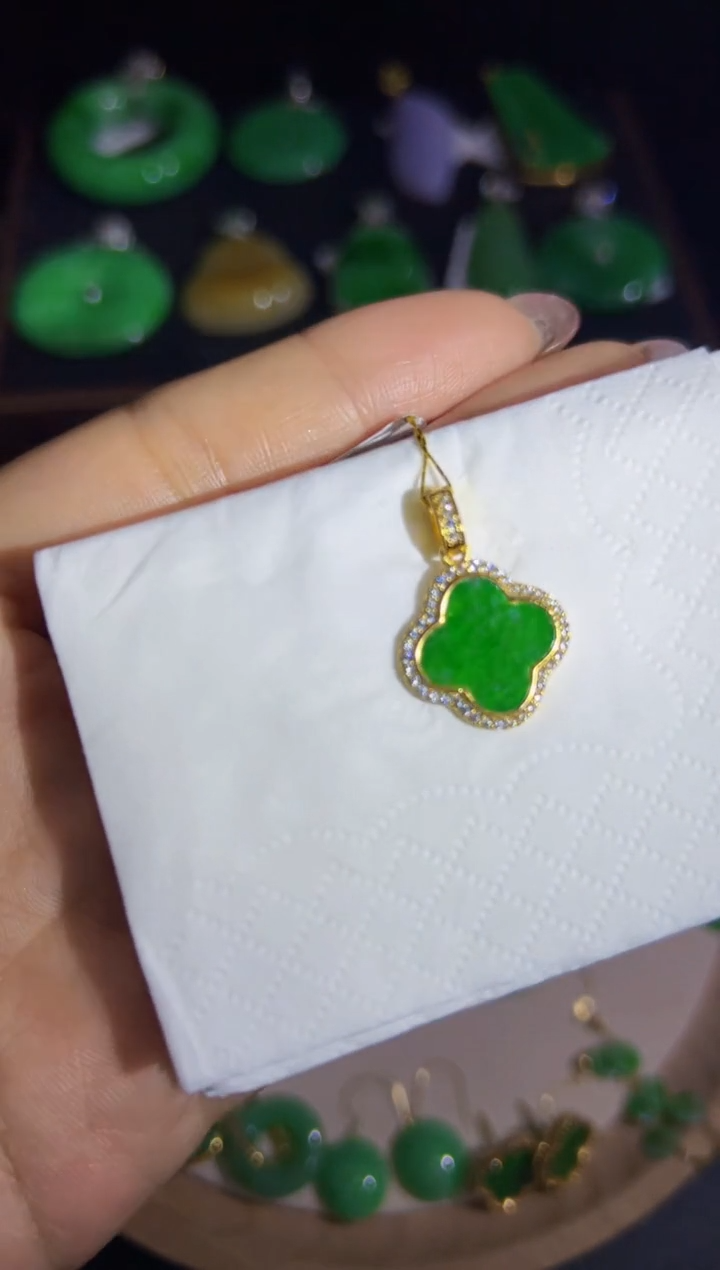 【闪购商品】翡翠颈饰银S925镶嵌Q缅料A货翡翠/支持复检/一件