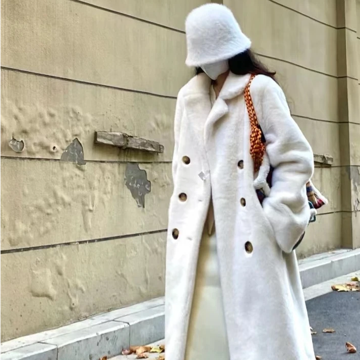 2025秋冬新款加厚长款西服领毛毛大衣外套棉服PC1004