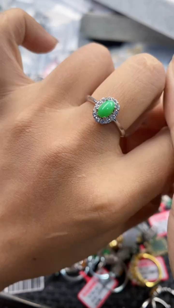 银S925镶嵌戒指翡翠666---6