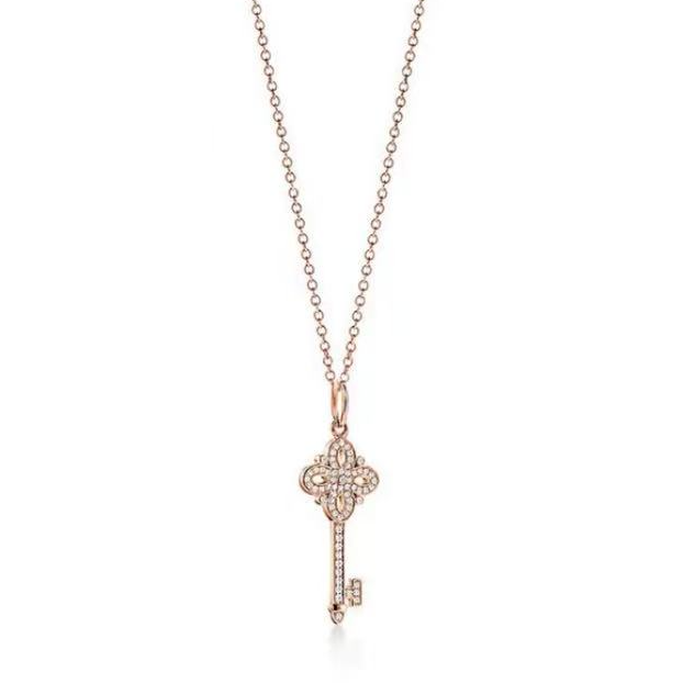 99新 Tiffany & Co./蒂芙尼  18k玫瑰金维多利亚满钻钥匙mini项链