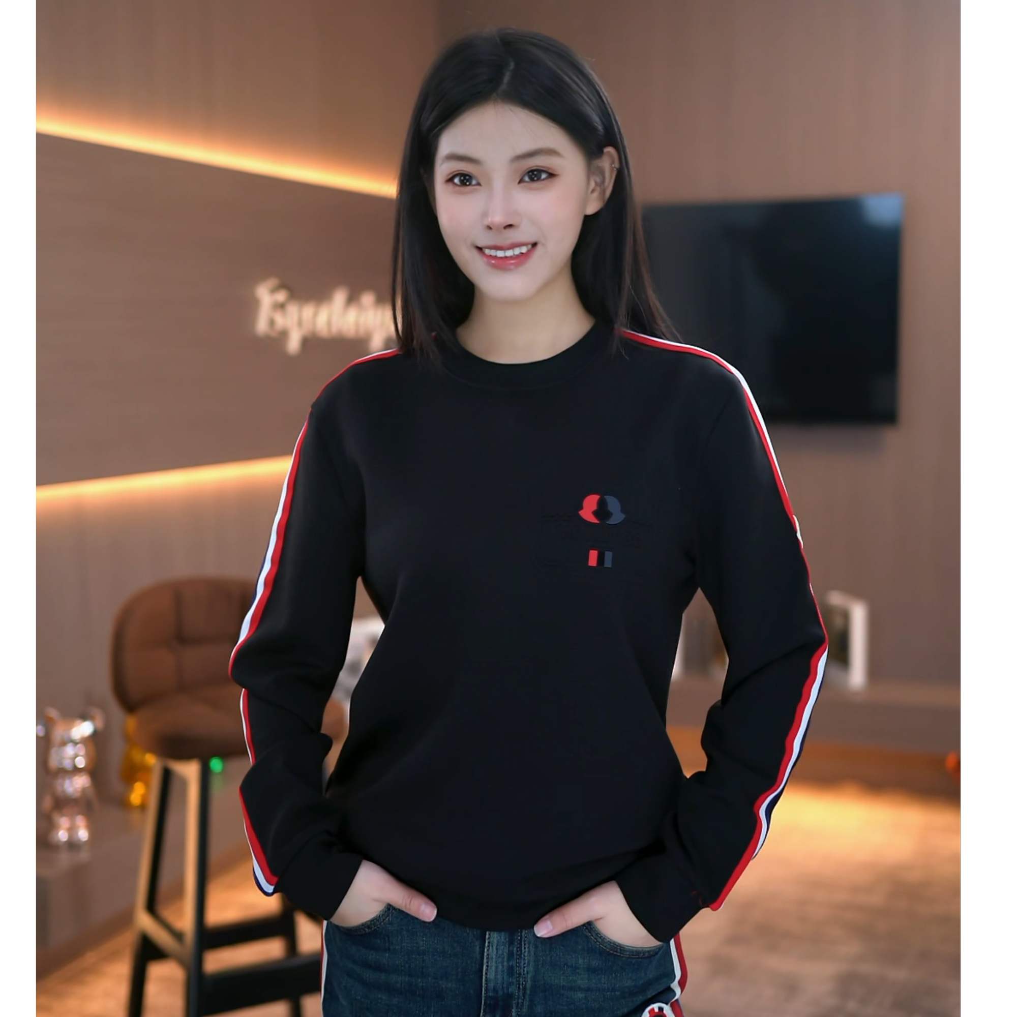 ICE COOREL/酷睿冰尊撞色织带时尚长袖圆领潮流百搭柔软亲肤卫衣