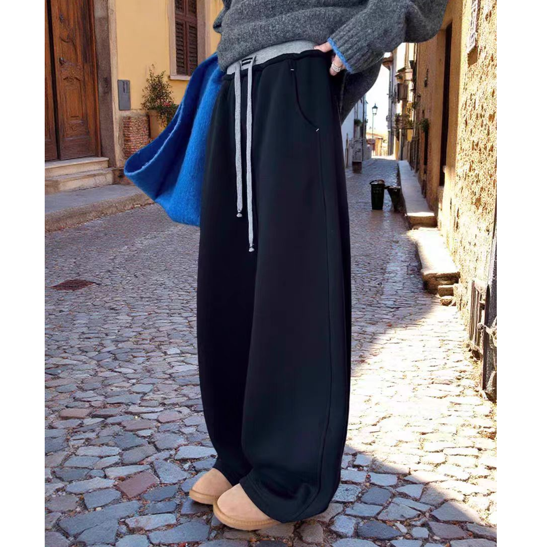 66025欧货休闲加绒洋气弯刀裤