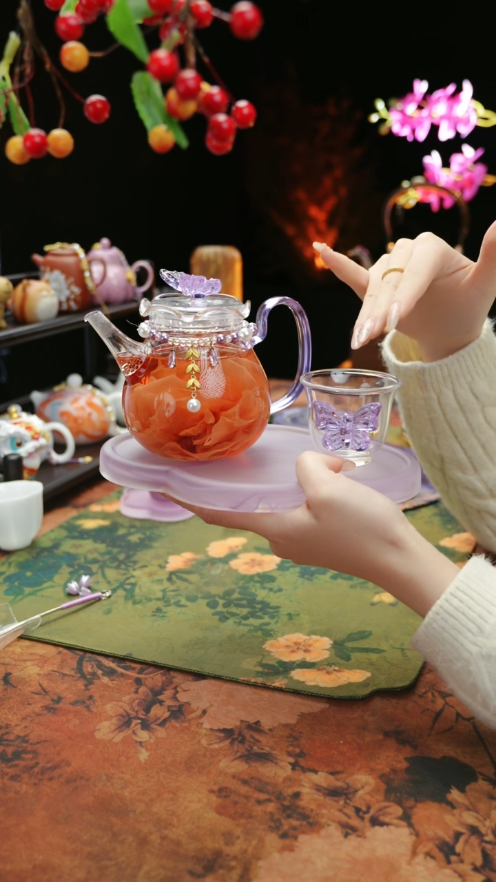 【闪购商品】紫色壶承+茶壶+链子+杯子