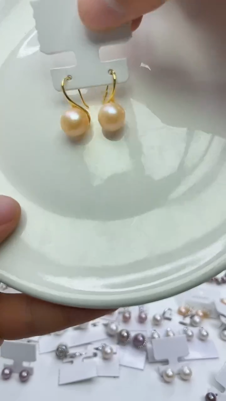 未镶嵌耳饰淡水珍珠中国红色系高跟鞋耳饰