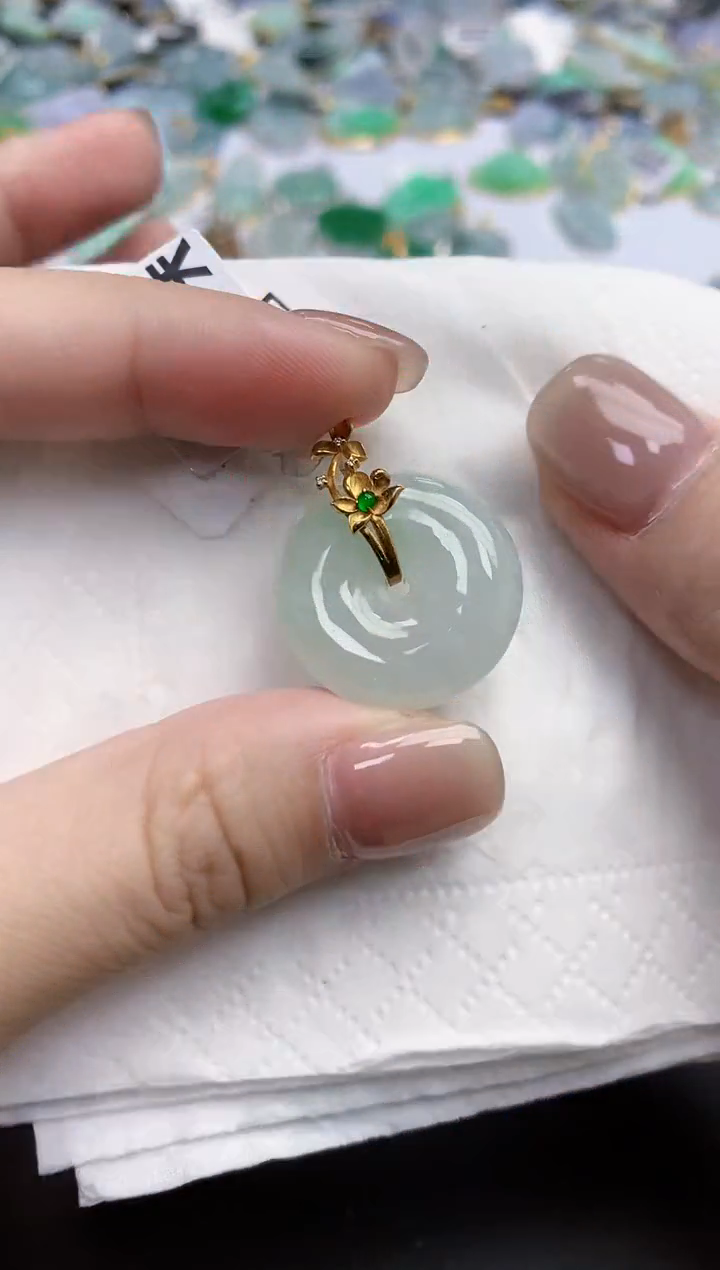 【闪购商品】翡翠颈饰18K金镶嵌天然缅甸翡翠A货