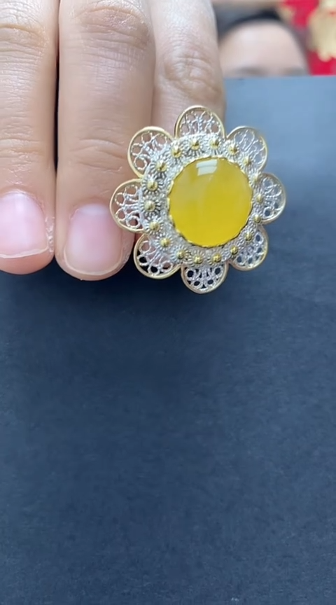 【闪购商品】琥珀裸石银S925镶嵌蜜蜡戒指