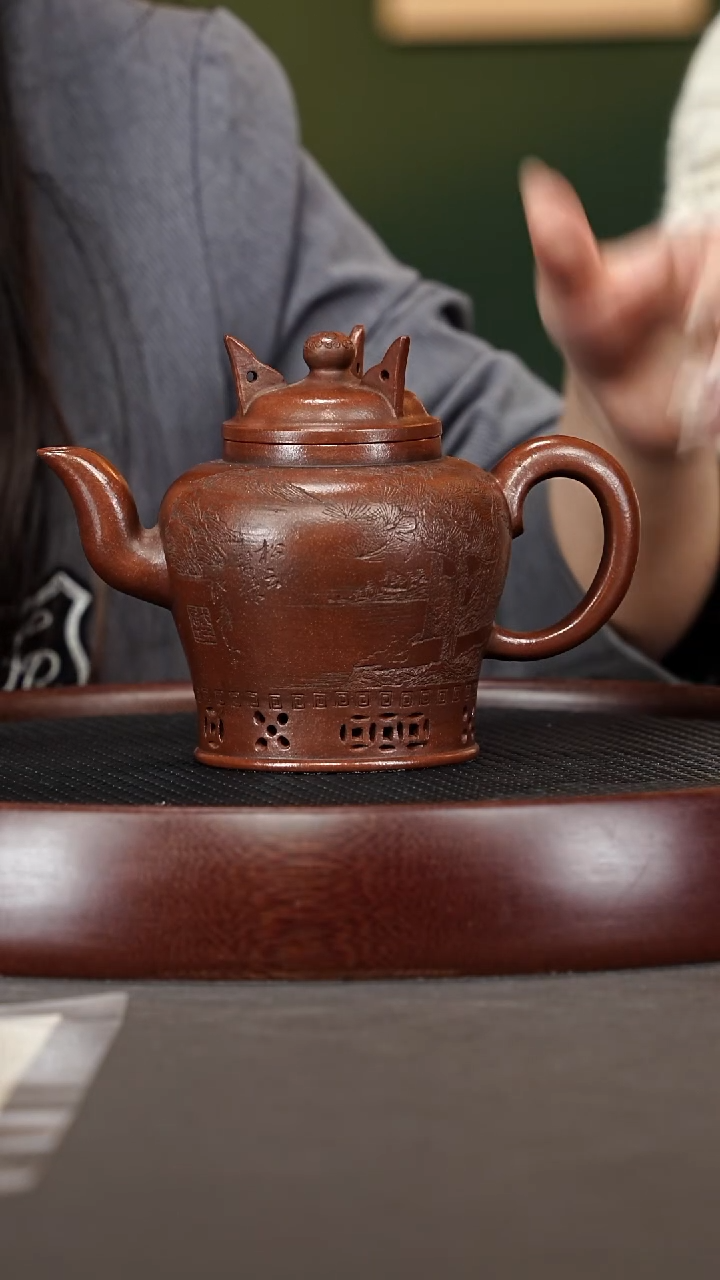 茶壶紫砂48ZWP鼎足盖圆 枣红泥450cc