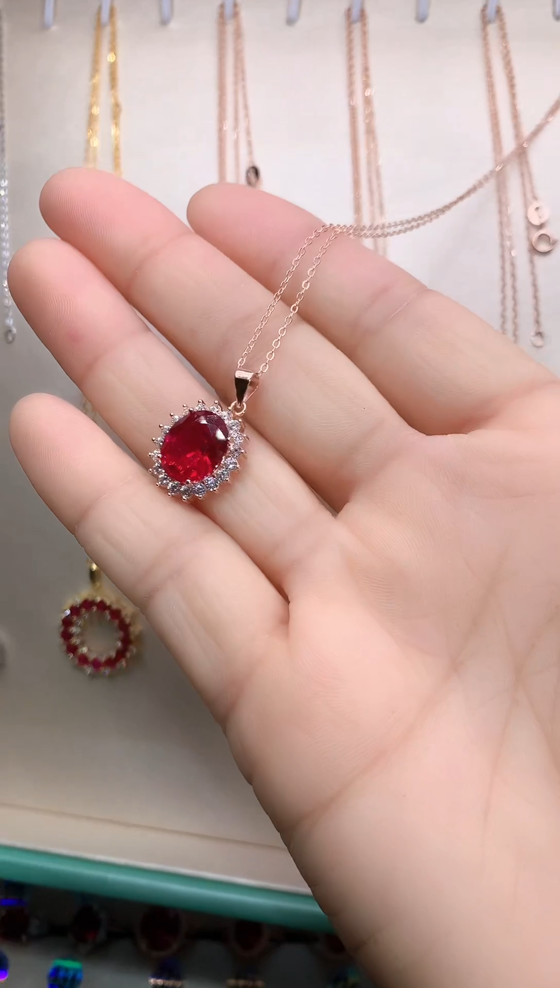 【闪购商品】红宝石吊坠(赠链)银S925镶嵌玫瑰金