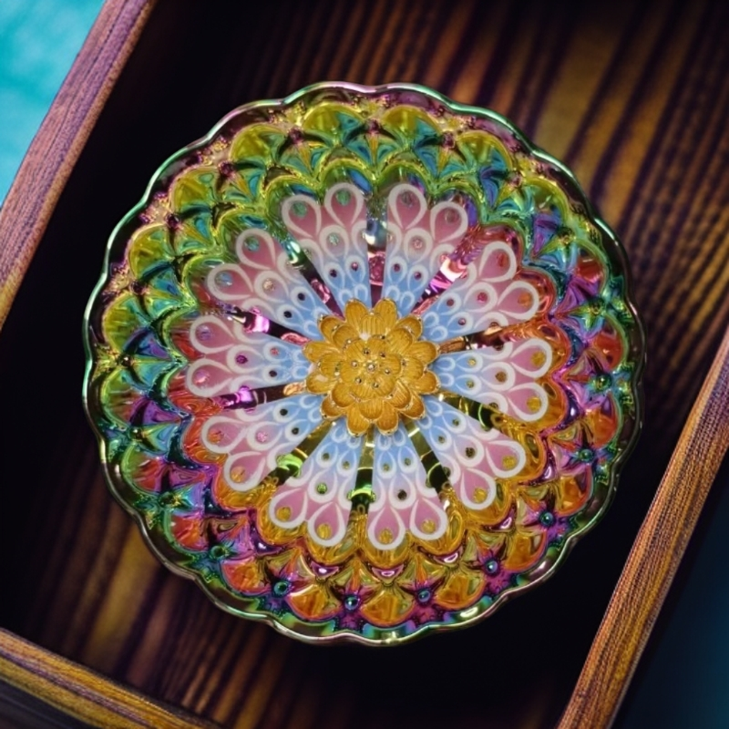 七彩梦幻金莲花 夜光主人杯 手工茶茶器（无礼盒）